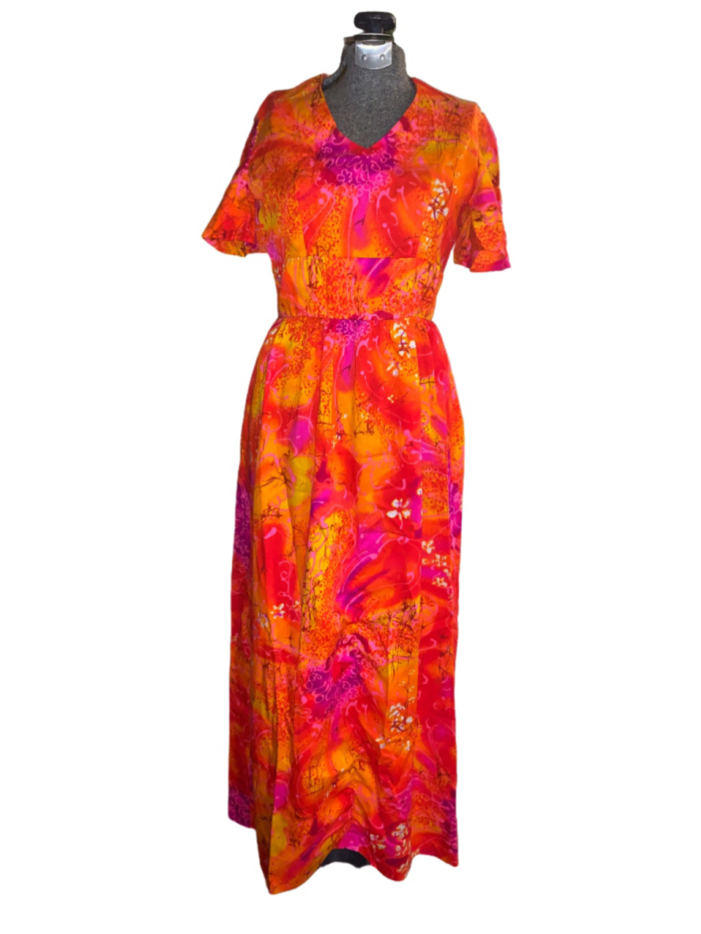 Women's Unbranded vintage homemade Maxi Dress Size M Orange Pink Floral Print